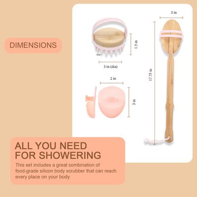 KUBBA- Bath Silicon Scrubber Kit Including Scalp, Body, Back, and Face Massager/Scrubber- Gentle Skin Exfoliating- Extra Hygienic, Easy to Clean, Long Lasting (Pink)