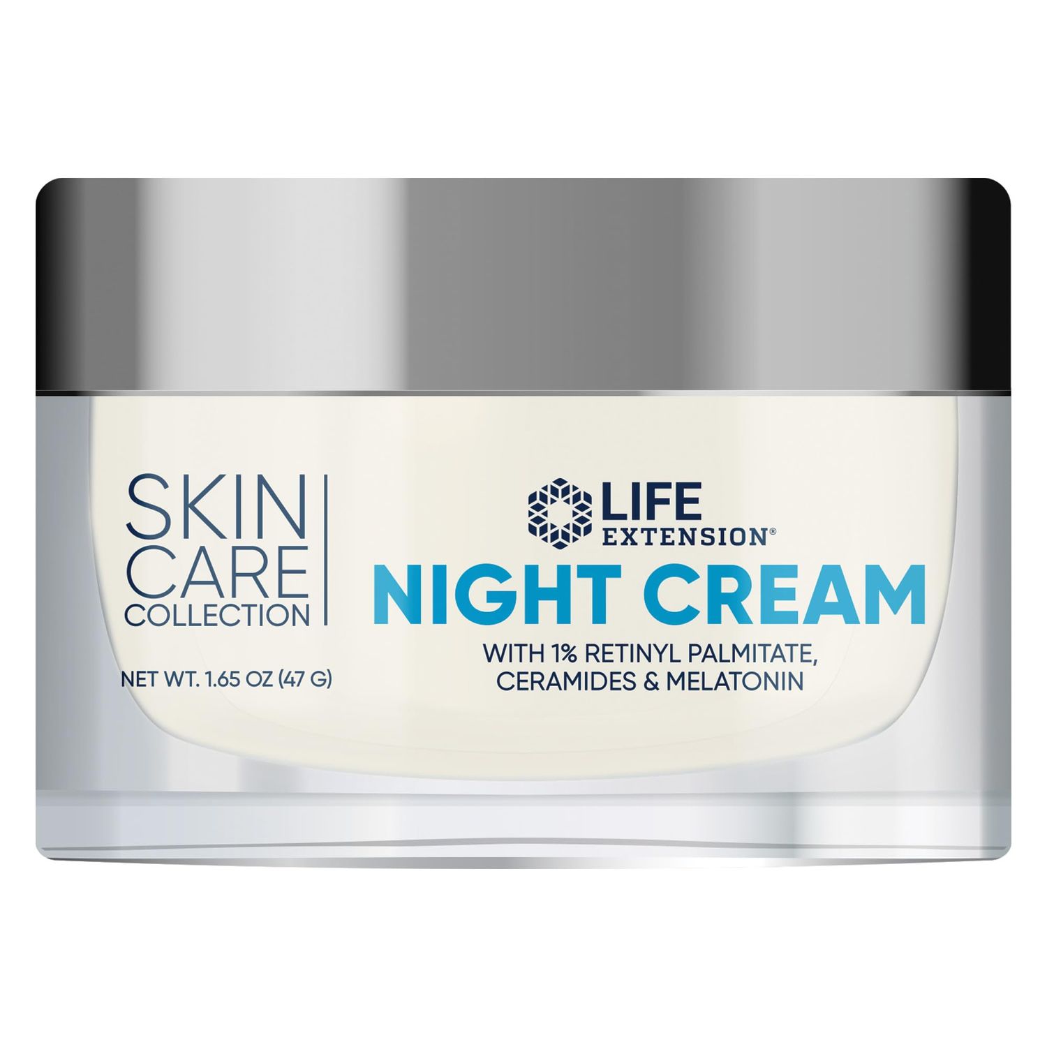 Life Extension Skin Care Collection Night Cream, retinyl palmitate, rice bran ceramides, shea butter, green tea, melatonin-based formula for nighttime skin rejuvenation, 1.65 oz (47 g)