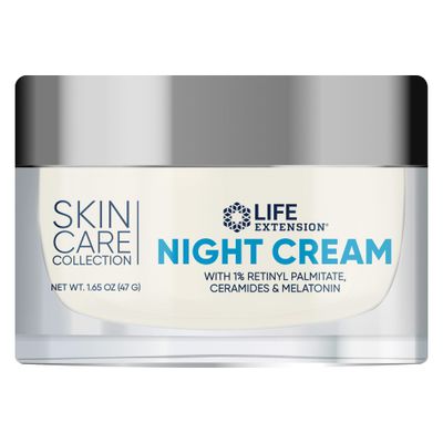 Life Extension Skin Care Collection Night Cream, retinyl palmitate, rice bran ceramides, shea butter, green tea, melatonin-based formula for nighttime skin rejuvenation, 1.65 oz (47 g)