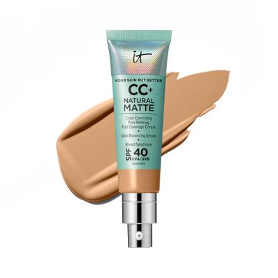 IT Cosmetics CC+ Cream Natural Matte Foundation with SPF 40 - Shine-Reducing &amp; Long-Wear Full Coverage Foundation For Oily Skin - With Hyaluronic Acid - Non-Comedogenic, Tan Warm - 1.08 fl oz