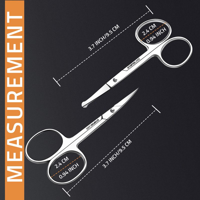 Utopia Care Eyebrow Scissors, Small Scissors for Men and Women - Curved and Rounded Nose Hair Scissors for Grooming Mustache, Beard, Eyelashes, Ear Hair Trimming- Professional Stainless Steel - Silver
