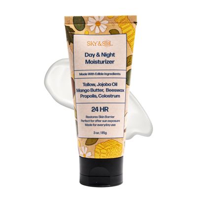 Sky and Sol Everything Cream | 100% Grass Fed Beef Tallow Moisturizer for Face and Body | Day &amp; Night Skincare | Safe Natural Edible-Grade Ingredients | After-Sun Care | All Skin Types | 3 oz