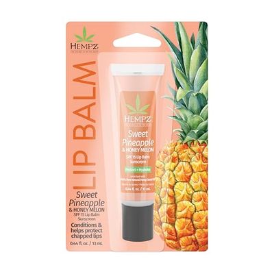 Hempz SPF 15 Lip Balm, Sweet Pineapple &amp; Honey Melon Herbal Soothing Lip Care, for Men or Women .44 oz.