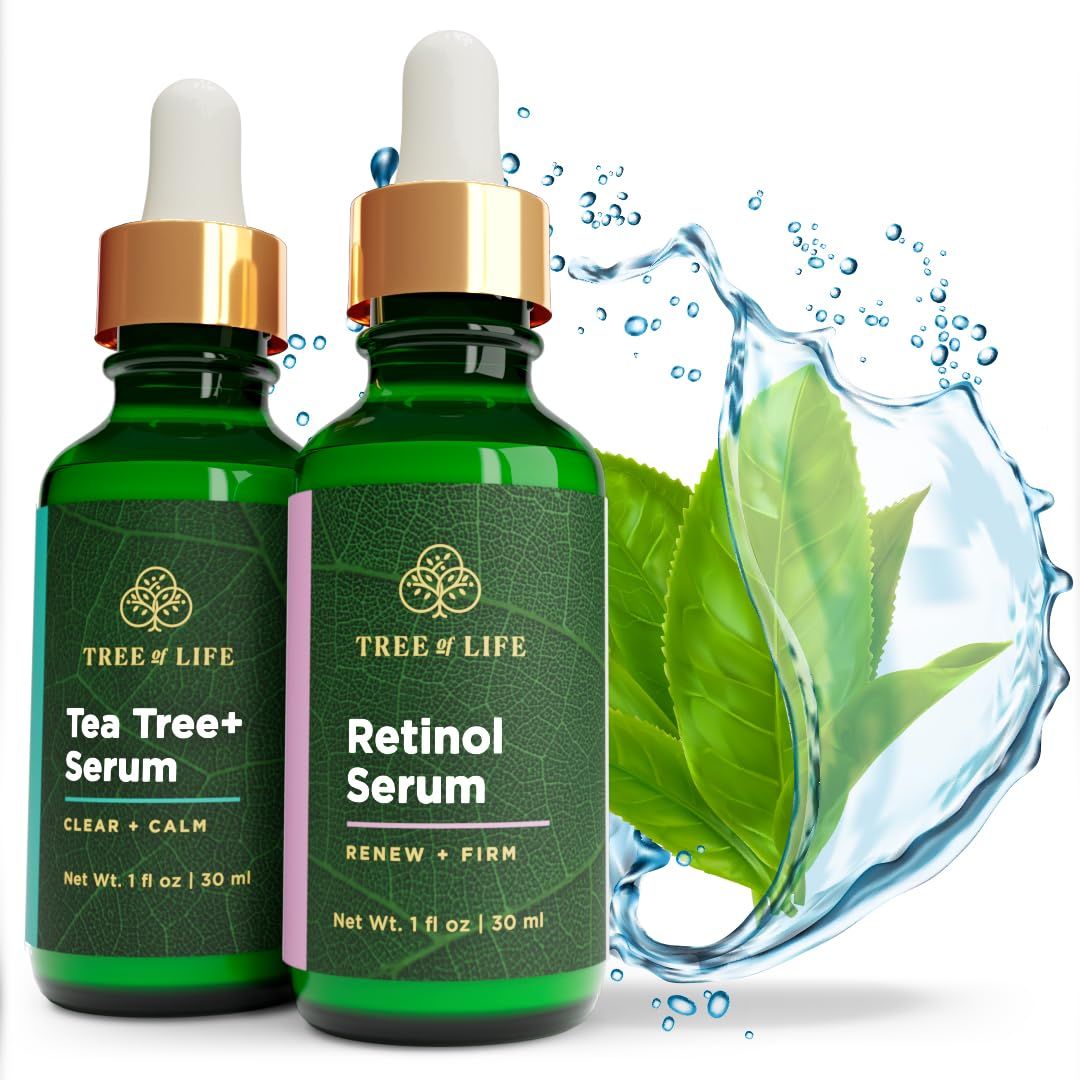 Tree of Life Retinol Serum &amp; Tea Tree Serum for Face - Skin Care Duo Serums to Brightening Dark Spot, Smooth Dry &amp; Sensitive Skins - Suitable for Anti-Aging, Wrinkle, &amp; Acne - Dermatologist Tested