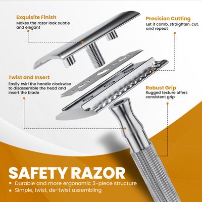 Utopia Care Double Edge Safety Razor for Men & Women with 10 Premium Stainless Steel Double Edge Razor Blades Refills for Single Blade Razors for Men & Women, Reusable One Blade Razor (Silver)