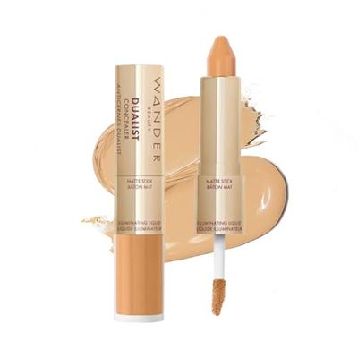 Wander Beauty Dualist Matte and Illuminating Concealer Makeup - Golden Medium - Dual-Ended Matte Concealer Stick + Liquid Concealer - Full Coverage Concealer Brightens &amp; Hydrates - 0.28 fl oz