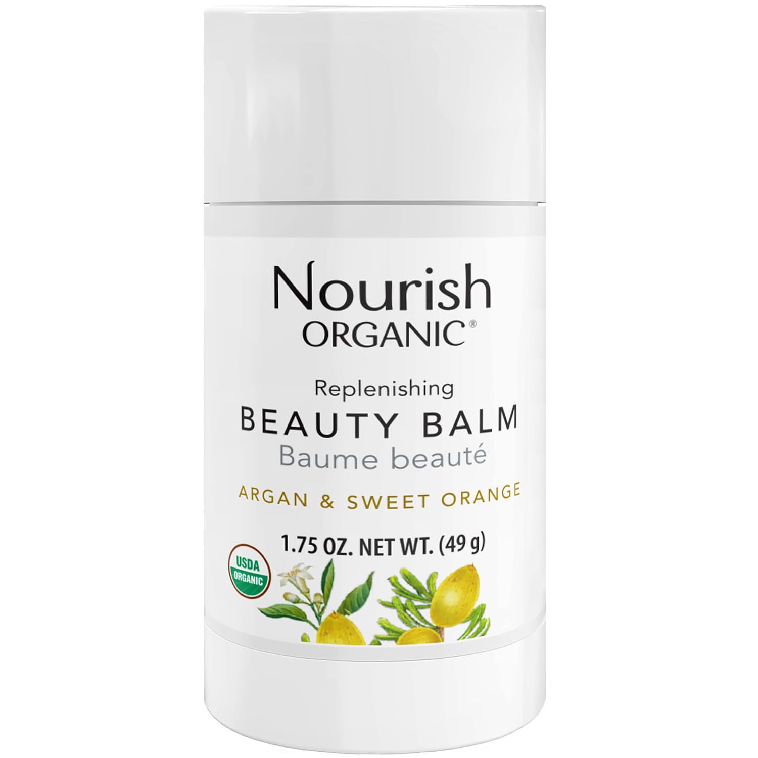 Nourish Organic Beauty Balm, Argan &amp; Sweet Orange - Face, Lip, Hand &amp; Body Moisturizer with Organic Coconut Oil, Shea, Cocoa Butter, 1.75 Oz + Washable Cotton Round