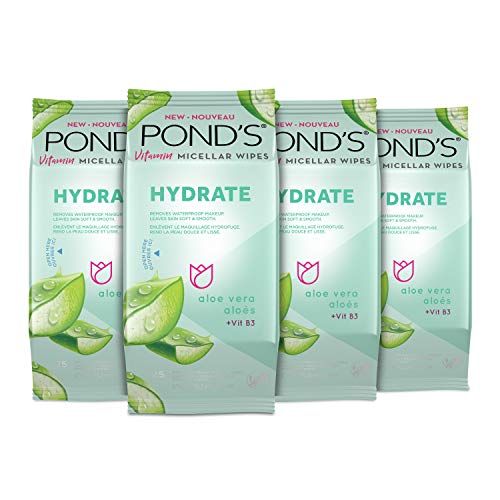 POND&#39;S Vitamin Micellar Makeup Remover Wipes for Dry Skin, Skin Care Hydrating Aloe Vera Daily Face Wipes Remove Dirt, Waterproof Makeup, 25 Count, 4 Pack
