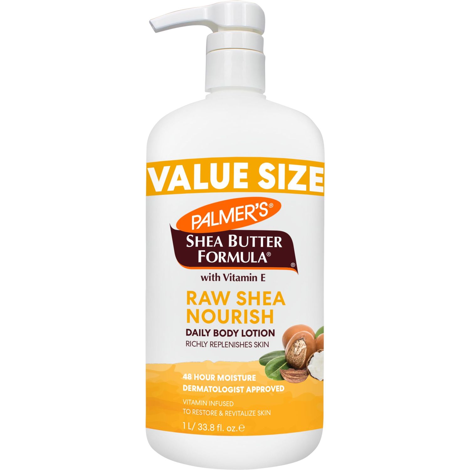Palmer&#39;s Shea Formula Raw Shea Body Lotion for Dry Skin, Hand &amp; Body Moisturizer, Value Size Pump Bottle, 33.8 Ounces (Pack of 1)