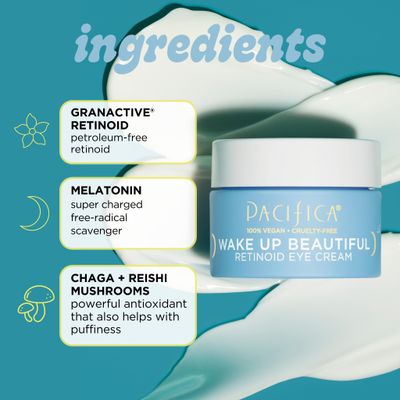 Pacifica Beauty, Wake Up Beautiful Retinoid Daily Under Eye Cream, For Aging Skin, Petroleum-Free Retinoid, Melatonin, Treat Fine Lines + Wrinkles, Clean Skin Care, Vegan + Cruelty Free, 0.5 Fl Oz