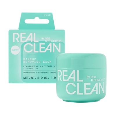 Real Techniques Real Clean Face Erase Makeup Removing Balm, Hydrating Makeup Cleansing Balm, Remove Stubborn Makeup, Hyaluronic Acid Moisturizes &amp; Vitamin A Helps Exfoliate, 2 fl. oz Jar