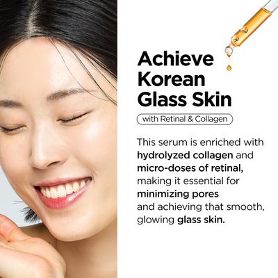 P.CALM Retinolagen Ampoule 30ml | Pore Tightening Korean Glass Skin Serum for Retinol Bigginer with Micro Dosing Retinal, Vegan Hydrolyzed Collagen, Bakuchiol, PHA | Vegan Korean Skincare