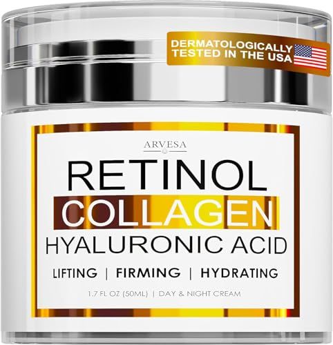 Retinol Cream for Face - Facial Moisturizer with Collagen and Hyaluronic Acid - Anti Aging Face Cream for Women and Men - Day and Night - Wrinkle - Neck &amp; Dcollet