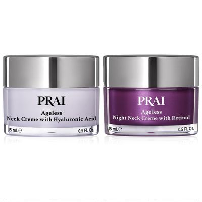 PRAI Beauty Ageless Day &amp; Night Neck Kit | 1 Throat &amp; Decolletage Day Creme and 1 Throat &amp; Decolletage Night Creme | Skin Tightening Cream Set for Instantly Ageless Neck