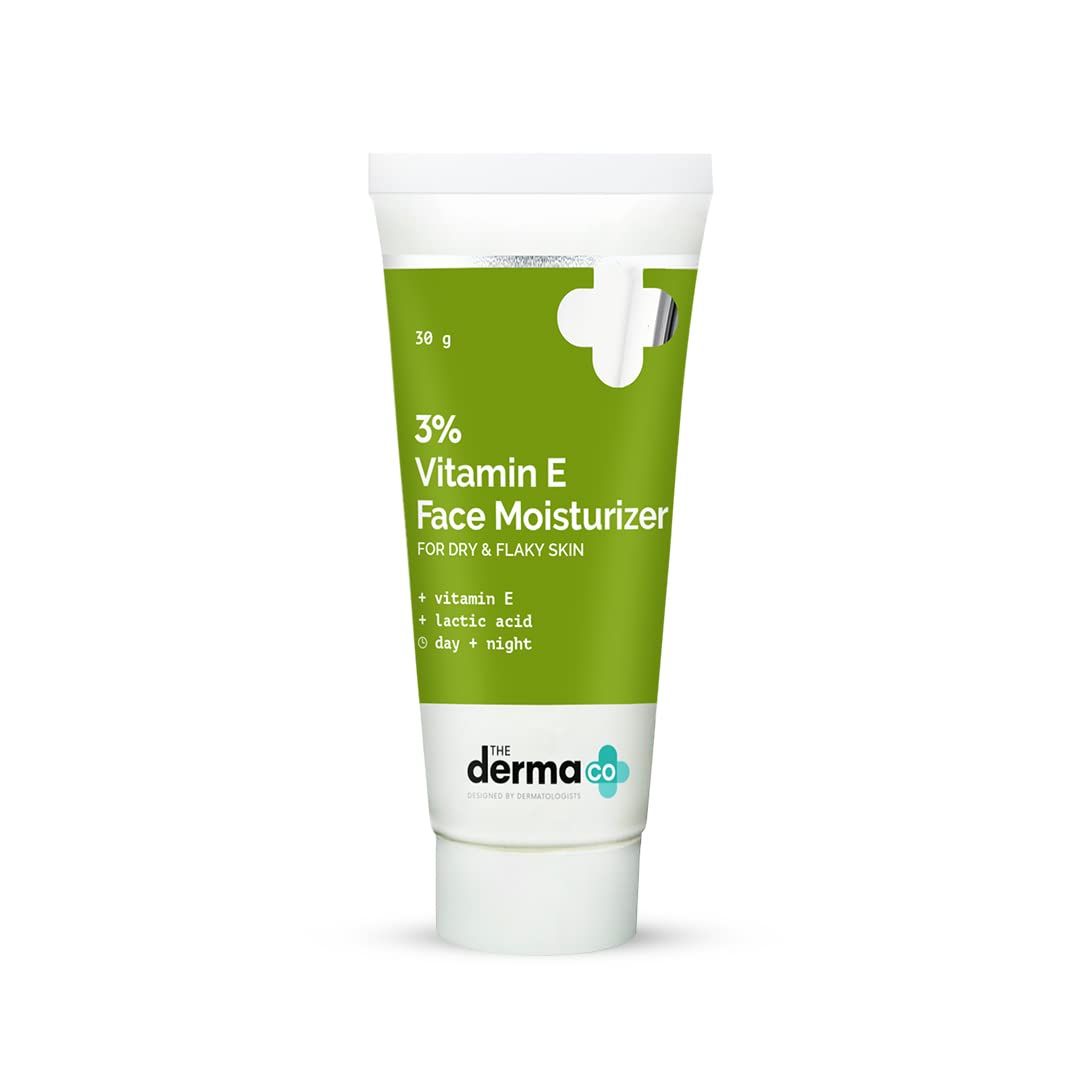 The Derma Co 3% Vitamin E Face Moisturizer for Dry &amp; Flaky Skin | Soothes, Hydrates &amp; Nourishes | Makes Skin Soft &amp; Supple | Quick Absorbing, Fragrance-Free Formula | 1.06 Oz/30g