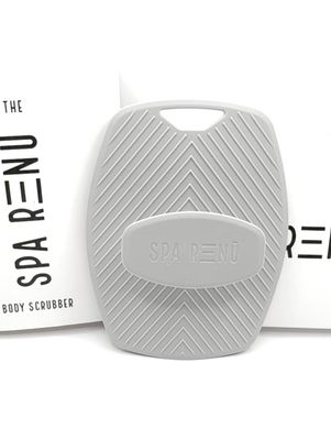Spa Renu Silicone body scrubber, soft bristles for gentle exfoliation suitable for all skin types, easy grip handle, unique design to contour body, eco friendly