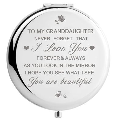 Peayale Gifts for Granddaughter from Grandma/Grandpa Gifts for Women Who Have Everything Personalized Compact Mirror (Love My Granddaughter)