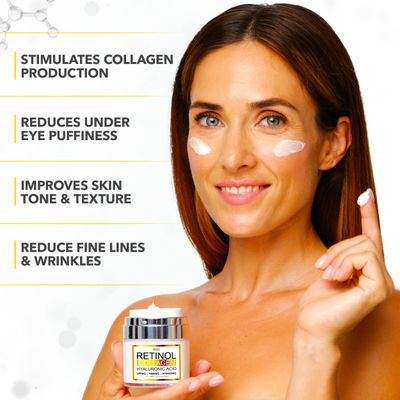 Retinol Cream for Face - Facial Moisturizer with Collagen and Hyaluronic Acid - Anti Aging Face Cream for Women and Men - Day and Night - Wrinkle - Neck & Dcollet