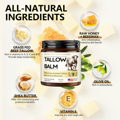 Veakoo Beef Tallow for Skin, Organic Whipped Tallow and Honey Balm, Grass Fed Beef Tallow Face Moisturizer, Natural Tallow Skin Care Cream Body Butter, Nourish and Soothe Dry Skin