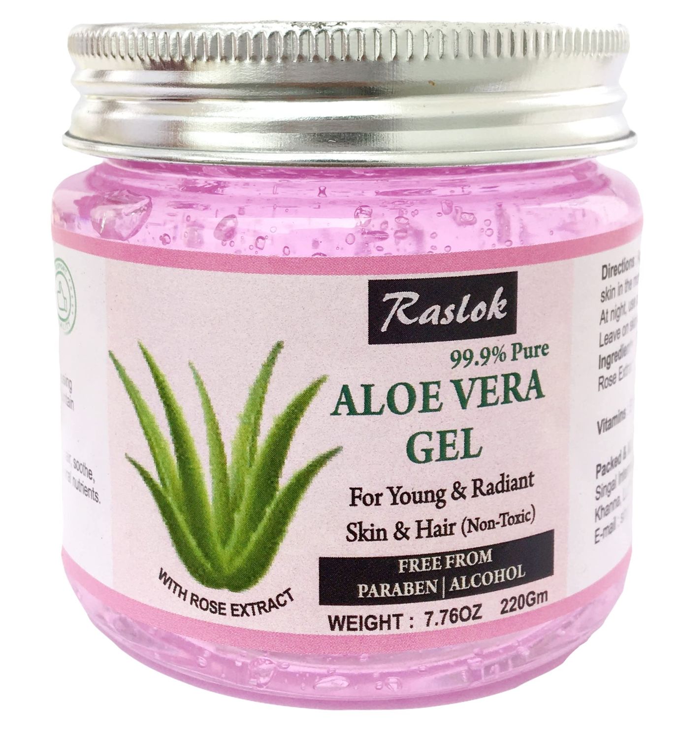 Raslok Aloe Vera Gel Pure Natural Organic Aloe Gel For Moisturizing Face Skin &amp; Hair Care (Rose, 7.76 OZ)