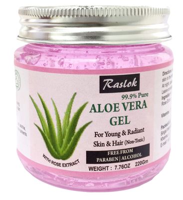 Raslok Aloe Vera Gel Pure Natural Organic Aloe Gel For Moisturizing Face Skin &amp; Hair Care (Rose, 7.76 OZ)