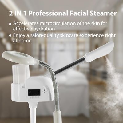 Professional Facial Steamer 2 in1 Steamer for Face 5X LED Magnifying Lamp Hot Ozone Facial Steamer for Esthetician Beauty Face Equipment Use at Home or SalonWhite