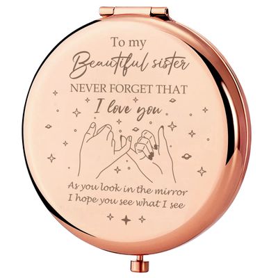 Sister Gifts from Sister - to My Sister Compact Mirror Gifts, Sister Gifts Compact Mirror for Big/Litter Sister, Birthday Gifts for Sister Friendship, Valentine, Thanksgiving, Idea