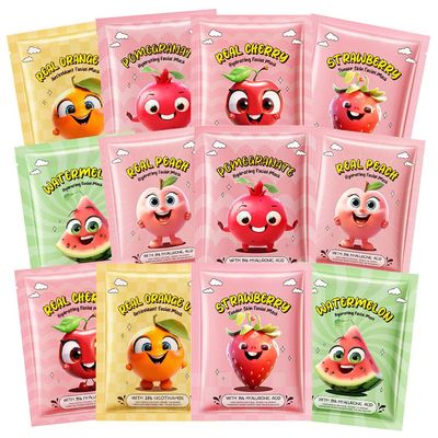 Kaely 12 Pack Fruit Kids Facial Face Masks Skincare Kit Gift for Women Teens Kids Girls Spa, Delightful Kid Sheet Face Masks Facemask Spa Day Birthday Sleepover Party Supplies kit for Teen Girls, 04