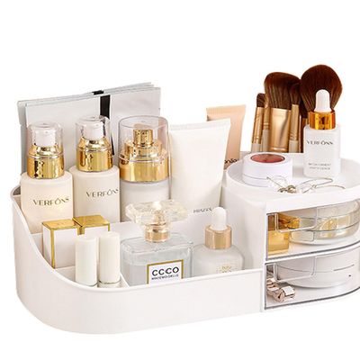 skin care organizer,Makeup Desk Organizer With Drawers,Countertop Organizer for Cosmetics,Vanity brush with Holder for Lipstick, Brushes, Eyeshadow, and Jewelry Desktop Finishing Dresser (White)