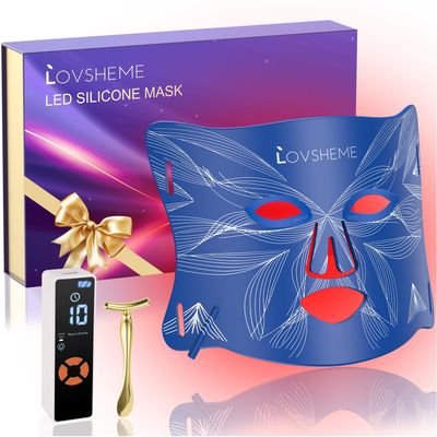 Lovsheme Red Light Therapy for Face, LED Face Mask Light Therapy, Omnilux Red Light Therapy Mask for Wrinkles, Acne, Skin Rejuvenation, 320 LEDs, 3 Modes, Ergonomic Design for Home &amp; Travel