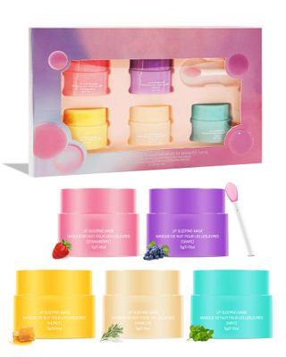 Lip Sleeping Mask Set-5 Pcs Lip Balm Hydrating Lip Mask Overnight Lip Treatment Care for Dry Cracked Lips,Day &amp;Night Moisturize &amp;Nourish Korean Lip Gloss Women to Improve Lip Color With Shea Butter