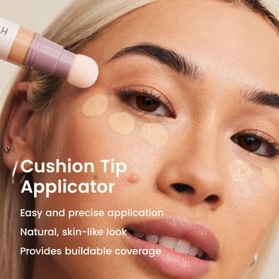 JOAH Perfect Complexion Under Eye Concealer and Hydrating Serum, Korean Makeup for Dark Circles and Puffiness, Peptide Serum with Medium Coverage, Cushion Tip Applicator