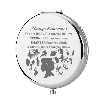 KEYCHIN Cartoon Princess Pocket Mirror Princess Fans Gifts Remember You are Braver Stronger Smarter Than You Think Compact Makeup Mirror for Women Girls Teenagers (M LAN Mirror-S)