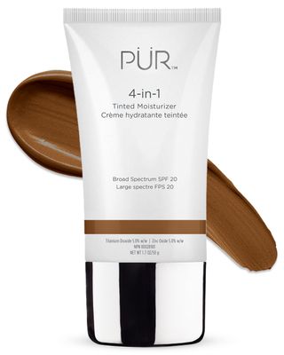 PUR Beauty 4-in-1 Tinted Moisturizer with SPF 20 - Hydrating Skin Tint Face Moisturizer, Primer &amp; Foundation with Shea Butter, Aloe Vera &amp; Vitamin B3 - Vegan Friendly, Paraben Free (Dark Almond)