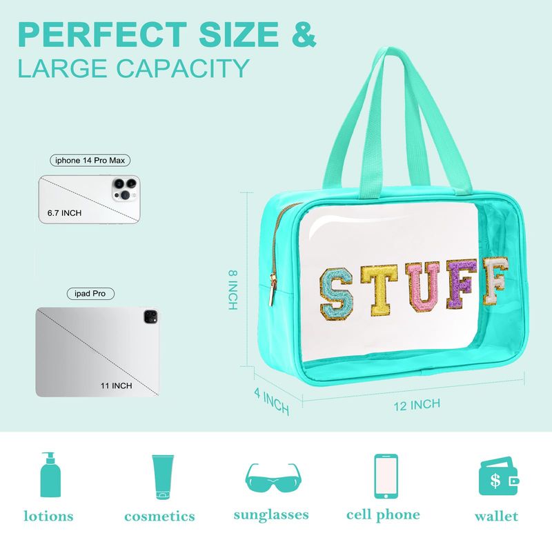 Yowivon Clear Beach Makeup Bag Big Travel Skincare Toiletry Bag Snack Bag Transparent Waterproof Large Cosmetic Sunscreen Bag Stadium Bags Stuff Bag for Women