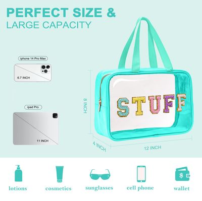 Yowivon Clear Beach Makeup Bag Big Travel Skincare Toiletry Bag Snack Bag Transparent Waterproof Large Cosmetic Sunscreen Bag Stadium Bags Stuff Bag for Women