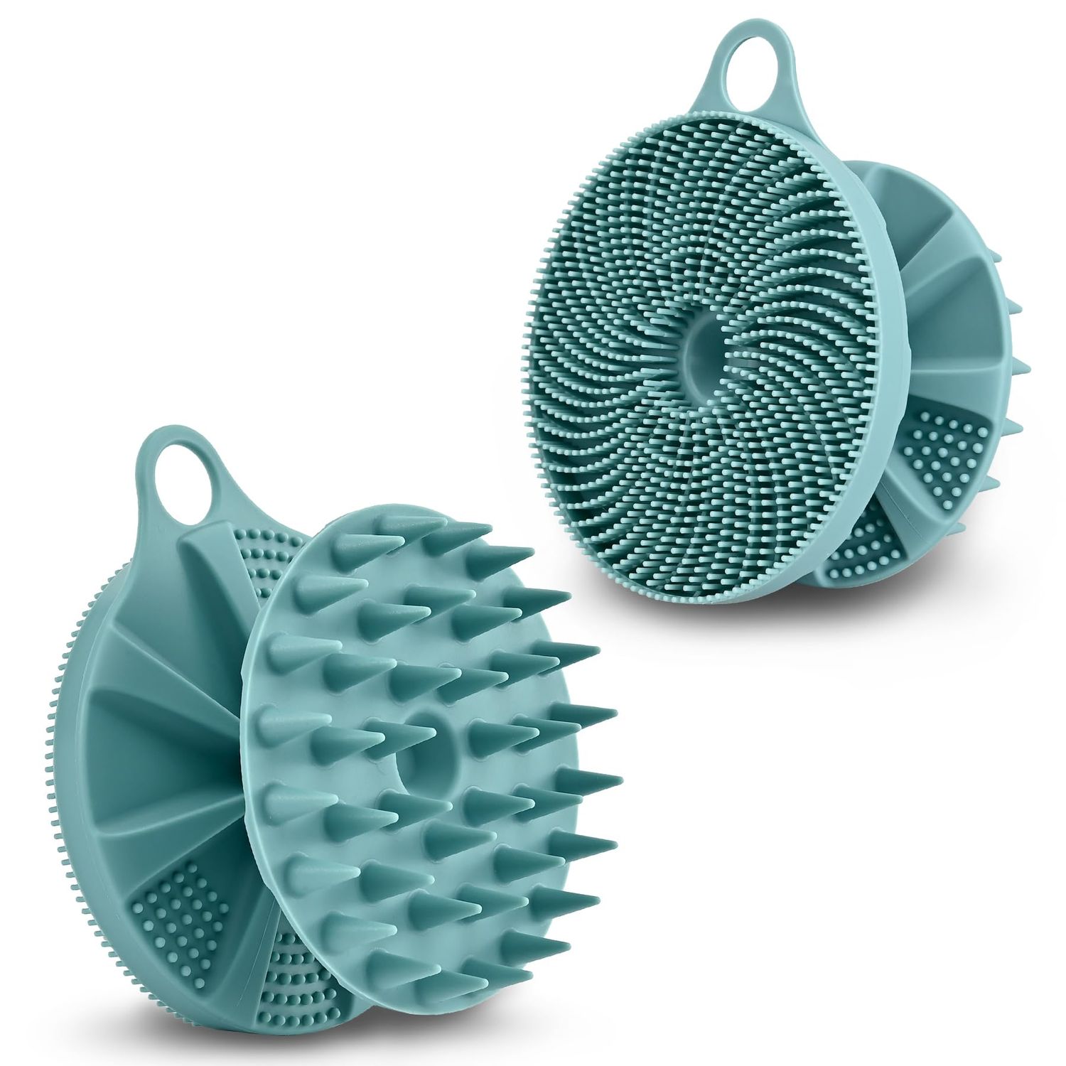 INNERNEED 2-in-1 Silicone Body Scrubber and Scalp Massager Shampoo Brush, Food-Grade Soft Material, More Hygienic, Easily Lather, Convenient for Travel, Gym, Business,etc (Dark Green)
