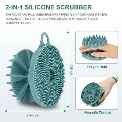 INNERNEED 2-in-1 Silicone Body Scrubber and Scalp Massager Shampoo Brush, Food-Grade Soft Material, More Hygienic, Easily Lather, Convenient for Travel, Gym, Business,etc (Dark Green)