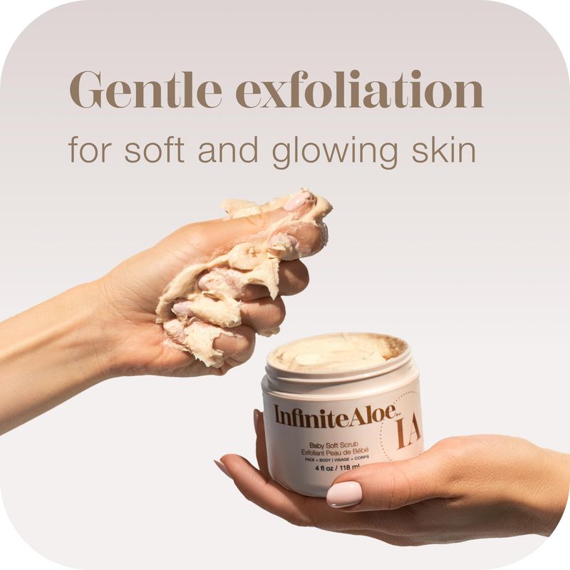 InfiniteAloe Baby Soft Scrub, Face Scrub Exfoliator &amp; Exfoliating Body Scrub with Aloe Vera, Oatmeal &amp; Jojoba Beads - Moisturizing - 4oz. + 2 Travels