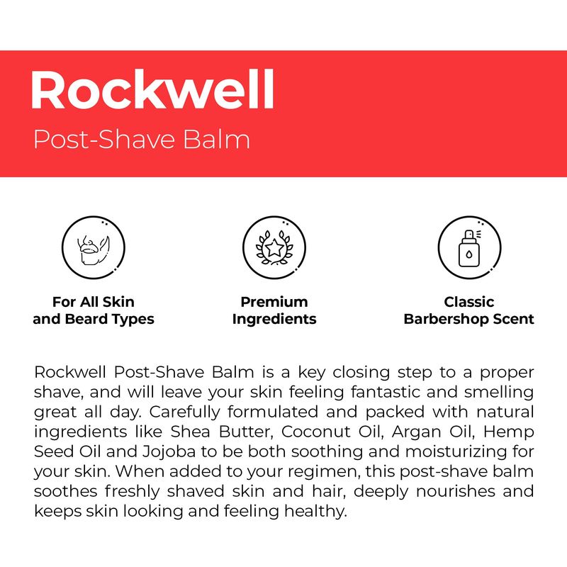 Rockwell Post-Shave Balm, Classic Barber Shop Scent | Formulated with Soothing Witch Hazel, Moisturizing Shea Butter, Natural Hemp, Coconut, Jojoba &amp; Argan Oil | Ideal for All Skin Types