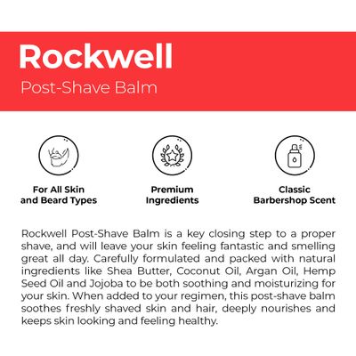 Rockwell Post-Shave Balm, Classic Barber Shop Scent | Formulated with Soothing Witch Hazel, Moisturizing Shea Butter, Natural Hemp, Coconut, Jojoba & Argan Oil | Ideal for All Skin Types