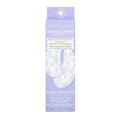 Pacifica Reusable Mask - Under Eye Mask Silicone Face Mask for Fine Lines &amp; Dark Circles, Pair with Serum, Storage Tin Included, Vegan &amp; Cruelty-Free, 2 Pieces