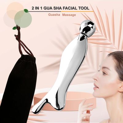 Hysotok Face Roller Guasha Tool for Face, Facial Roller Massager Reduce Wrinkles in Neck Eyes, Stainless Steel Guasha Set for Face Body Massager Chin Lift Skin Tightening (Silver White)