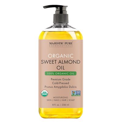 Majestic Pure USDA Organic Sweet Almond Oil | 100% Pure &amp; Natural Cold Pressed Oil Sweet Almond Oil for Skin, Face, Nails, Hair, Scalp &amp; Massage | 8fl oz