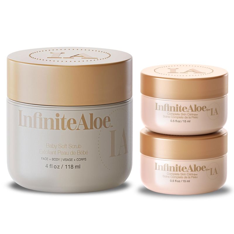 InfiniteAloe Baby Soft Scrub, Face Scrub Exfoliator &amp; Exfoliating Body Scrub with Aloe Vera, Oatmeal &amp; Jojoba Beads - Moisturizing - 4oz. + 2 Travels