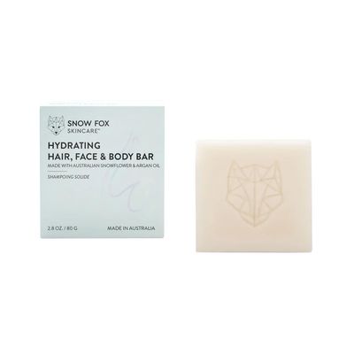 Snow Fox Skincare Hydrating Hair, Face &amp; Body Bar | Shampoo &amp; Conditioner Bar | Restores Moisture, Shine, Softness | Shea Butter &amp; Argan Oil | Australian Botanicals | Portable &amp; Sustainable, 2.8 oz.