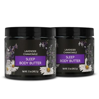 Nature&#39;s Beauty Lavender Chamomile Sleep Body Butter Multi-Pack - Sleep Well Luxury Rich Moisturizer, Relax + Calm Your Skin, Made w/Shea Butter, Jojoba + Moringa Seed Oils, 12 oz (2 Pack)