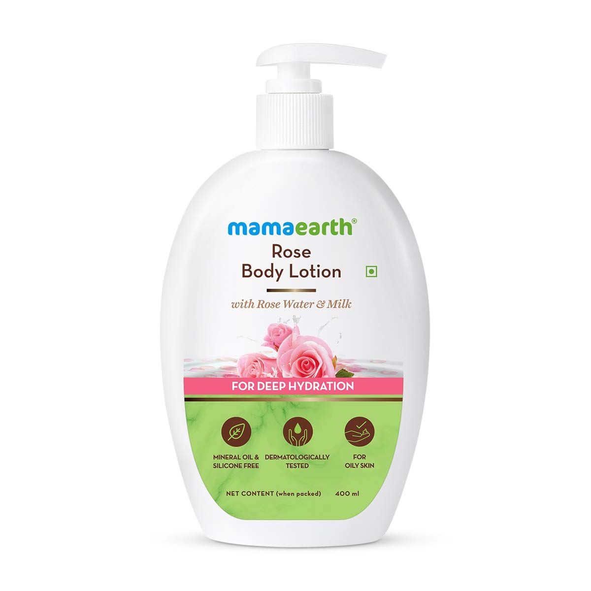 Mamaearth Rose Body Lotion for Oily Skin | Deep Hydration with Rose Water &amp; Milk | Nourishing &amp; Long-Lasting Moisturizer | 13.53 Fl Oz/400 ml