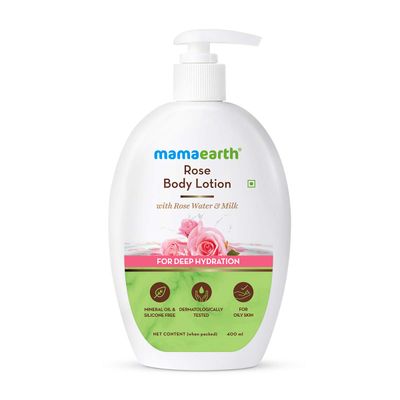 Mamaearth Rose Body Lotion for Oily Skin | Deep Hydration with Rose Water &amp; Milk | Nourishing &amp; Long-Lasting Moisturizer | 13.53 Fl Oz/400 ml