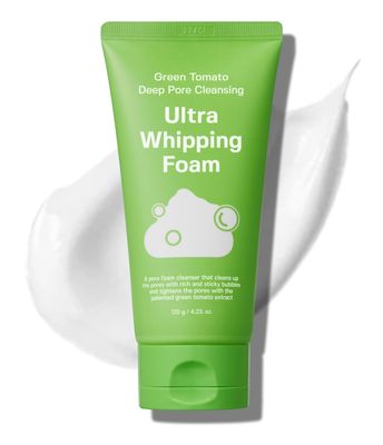 SUNGBOON EDITOR Green Tomato Deep Pore Cleansing Ultra Whipping Foam | Foaming Face Wash, Korean Cleanser for Oily Skin | Blackhead Remover and Pore Minimizer | Hydrating Korean Skin Care | 4.24 oz.